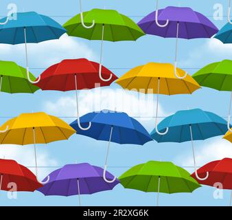 Colored umbrella pattern. Opening rain tools umbrellas decent vector seamless background Stock Vector