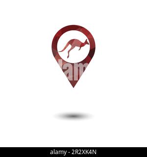 Kangaroo jumping logo template vector illustration inside a shape of location. Stock Vector