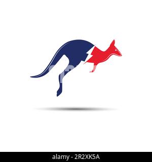 Kangaroo jumping logo template vector illustration cut with lightning bolt. Stock Vector