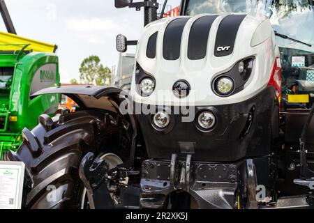 Steyr Tractor Austrian agricultural machinery manufacturer at agricultural exhibition. Novi Sad, Serbia-05.20.2023. Stock Photo