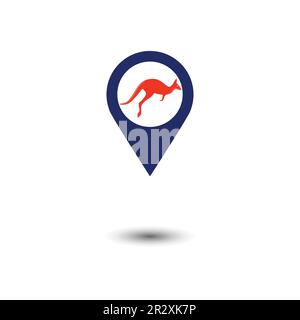 Kangaroo jumping logo template vector illustration inside a shape of location. Stock Vector