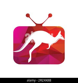 Kangaroo jumping logo template vector illustration inside a shape of TV. Stock Vector
