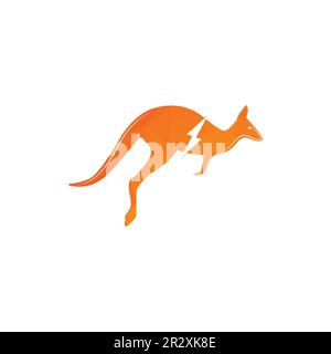 Kangaroo jumping logo template vector illustration cut with lightning bolt. Stock Vector