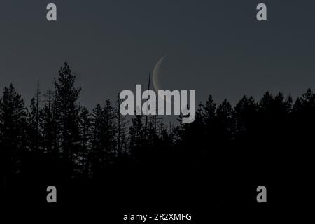 Waning Crescent Moon, Ashland, OR, March Stock Photo