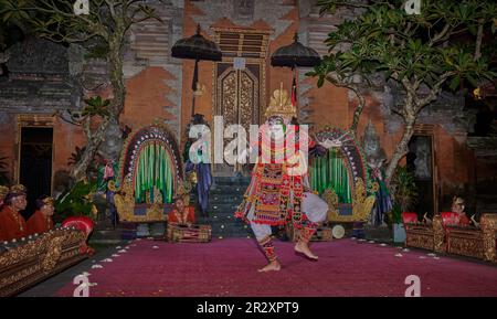 Legong ,Balinese dance. It is a refined dance form with intricate finger movements,complicated footwork, and expressive gestures and facial expression Stock Photo