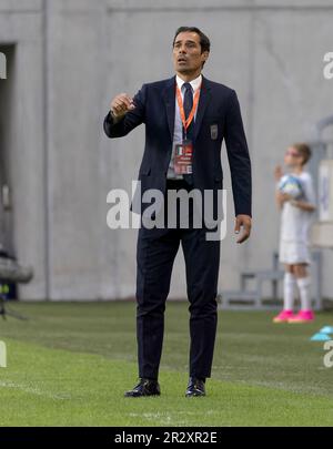 Budapest, Hungary. 21st May, 2023. Bernardo Corradi, head coach of Italy reacts during the UEFA European Under-17 Championship 2023 Group B match between Serbia and Italy at Hidegkuti Nandor Stadium on May 21, 2023 in Budapest, Hungary. Credit: Laszlo Szirtesi/Alamy Live News Stock Photo