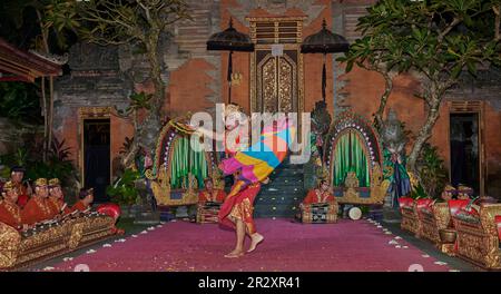 Legong ,Balinese dance. It is a refined dance form with intricate finger movements,complicated footwork, and expressive gestures and facial expression Stock Photo