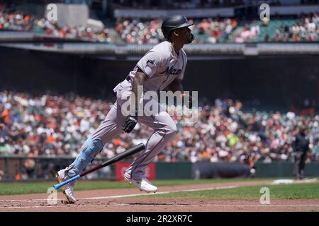 Miami Marlins designated hitter Jorge Soler (12) in the third inning of a  baseball game Thursday, May 25, 2023, in Denver. (AP Photo/David Zalubowski  Stock Photo - Alamy