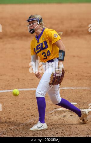 Baton Rouge, LA, USA. 21st May, 2023. LSU pitcher Raelin Chaffin (34) delivers a pitch to the plate during NCAA Regional Softball action between the University of Louisiana at Lafayette Ragin' Cajuns and the LSU Tigers at Tiger Park in Baton Rouge, LA. Jonathan Mailhes/CSM/Alamy Live News Stock Photo