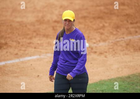 Baton Rouge, LA, USA. 21st May, 2023. LSU Head Coach Beth Torina walks the baseline during NCAA Regional Softball action between the University of Louisiana at Lafayette Ragin' Cajuns and the LSU Tigers at Tiger Park in Baton Rouge, LA. Jonathan Mailhes/CSM/Alamy Live News Stock Photo