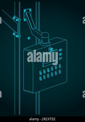 Stylized vector illustrations of blueprint of machine control panel Stock Vector