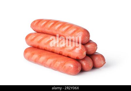 Fried sausages on white background Stock Photo
