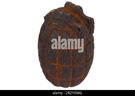 Rusty hand grenade WWI era. Isolated on white background Stock Photo ...