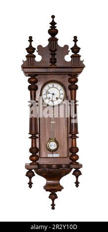 Wooden wall clock isolated on white background Stock Photo