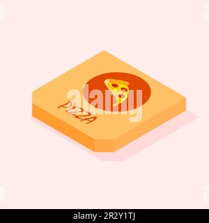 Isometric pizza box design. Traditional italian food. 3d package icon. Food delivery. Vector illustration. Stock Vector