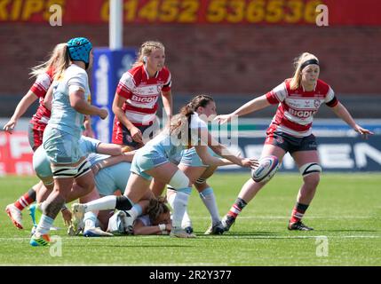 Gloucester,UK,  21 May 2023 Lucy Packer (Harlequins) passes ball  during the  Allianz Premier 15’s GloucesterHartpury v Harlequins at Kingsholm Stadium Gloucester United Kingdom on May 21 2023 Alamy Live News Final Score:  67-14 Credit: Graham Glendinning / GlennSports/Alamy Live News Stock Photo