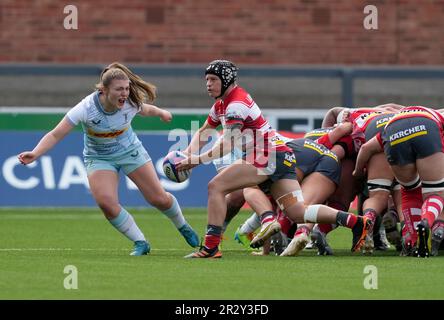 Gloucester,UK,  21 May 2023 Bianca Blackburn (Gloucester)  passes ball during the  Allianz Premier 15’s GloucesterHartpury v Harlequins at Kingsholm Stadium Gloucester United Kingdom on May 21 2023 Alamy Live News Final Score:  67-14 Credit: Graham Glendinning / GlennSports/Alamy Live News Stock Photo