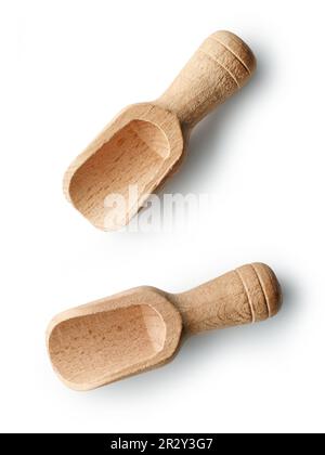 Empty wooden scoops isolated on white background Stock Photo - Alamy