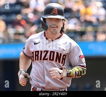 Pittsburgh, United States. 21st May, 2023. Arizona Diamondbacks left fielder Corbin Carroll (7) rounds the bases after hitting a solo homer the against the Pittsburgh Pirates during the first Inning at PNC Park on Sunday May 21, 2023 in Pittsburgh. Photo by Archie Carpenter/UPI Credit: UPI/Alamy Live News Stock Photo