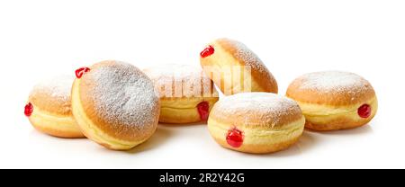 freshly baked jelly donuts isolated on white background Stock Photo