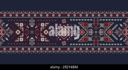 Horizontal pattern, border with traditional Palestinian Tatreez embroidery symbols, vector illustration Stock Photo