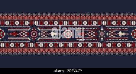 Horizontal pattern, border with traditional Palestinian Tatreez embroidery symbols, vector illustration Stock Photo