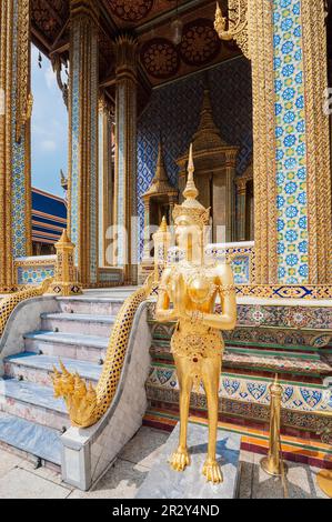 Kinnaris, half bird, half woman statue in front of the Prasat Phra Thep Bidon (Royal Pantheon), Wat Phra Kaeo Complex, Grand Palace, Bangkok, Thailand