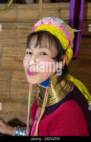 Long-necked woman, Karen tribe, Chiang Mai, Thailand Stock Photo