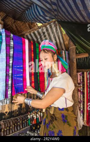 Long-necked woman, Karen tribe, Chiang Mai, Thailand Stock Photo