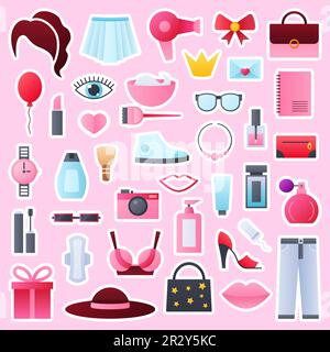 Beauty and fashion vector stickers for women. Stock Vector