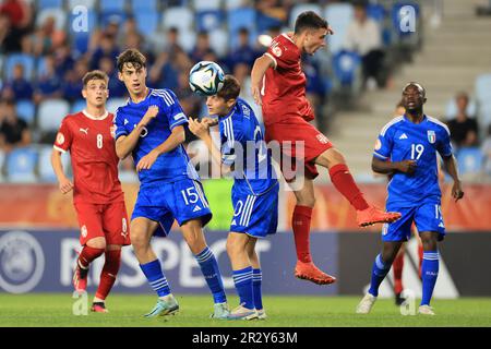 UEFA European Under-17 Championship Finals 2023, BUDAPEST, HUNGARY - MAY 21:  Vittorio Magni heads the ball during the UEFA European Under-17 Championship Finals 2023 Group B match between Italy and Serbia at Hidegkuti Stadium on May 21, 2023 in Budapest, Hungary. Photo by, Kredit: Gabriella Barbara - Alamy Live News Stock Photo