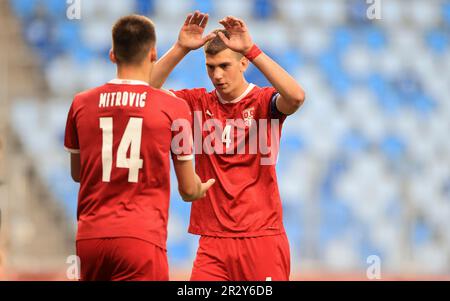 UEFA European Under-17 Championship Finals 2023, BUDAPEST, HUNGARY - MAY 21:  The Serbian players celebrate during the  UEFA European Under-17 Championship Finals 2023 Group B match between Italy and Serbia at Hidegkuti Stadium on May 21, 2023 in Budapest, Hungary. Photo by, Kredit: Gabriella Barbara - Alamy Live News Stock Photo