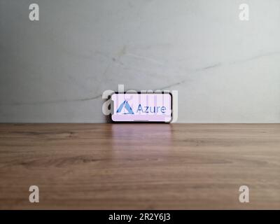 Konskie, Poland - May 20, 2023: Microsoft Azure cloud computing platform logo displayed on mobile phone screen Stock Photo