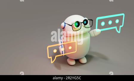 Cute Conversational copilot AI robot with speech bubble, 3d rendering Stock Photo