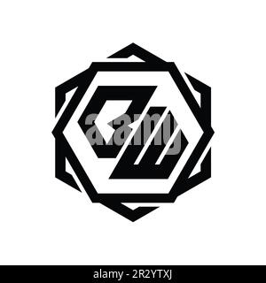 BW Logo monogram hexagon shape with geometric abstract isolated outline design template Stock Photo