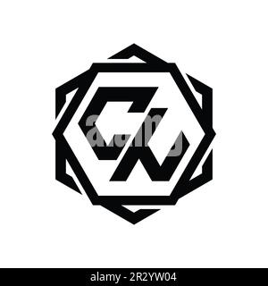 CN Logo monogram hexagon shape with geometric abstract isolated outline design template Stock Photo