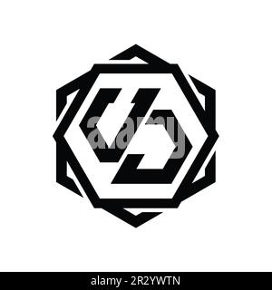 UJ Logo monogram hexagon shape with geometric abstract isolated outline design template Stock Photo