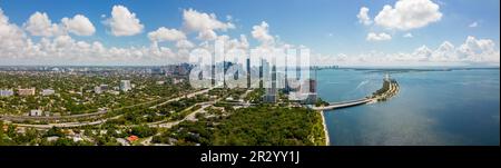 Aerial panorama Miami Key Biscayne Downtown and Brickell Stock Photo