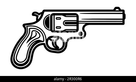 Retro Revolver or Cowboy Gun Cartoon Icon, Sketch Vector