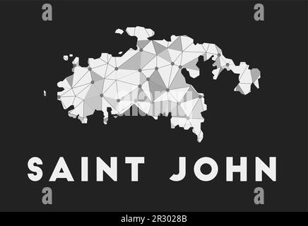Saint John - communication network map of island. Saint John trendy geometric design on dark background. Technology, internet, network, telecommunicat Stock Vector