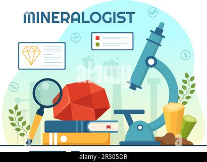 Mineralogist Vector Illustration with Natural Stone and Mineral Structure for Jewelry or Chemical Reaction in Flat Cartoon Hand Drawn Templates Stock Vector