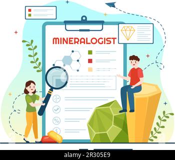 Mineralogist Vector Illustration with Natural Stone and Mineral Structure for Jewelry or Chemical Reaction in Flat Cartoon Hand Drawn Templates Stock Vector