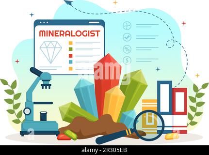 Mineralogist Vector Illustration with Natural Stone and Mineral Structure for Jewelry or Chemical Reaction in Flat Cartoon Hand Drawn Templates Stock Vector