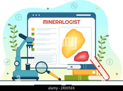 Mineralogist Vector Illustration with Natural Stone and Mineral Structure for Jewelry or Chemical Reaction in Flat Cartoon Hand Drawn Templates Stock Vector