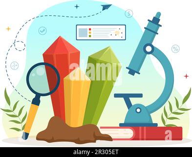 Mineralogist Vector Illustration with Natural Stone and Mineral Structure for Jewelry or Chemical Reaction in Flat Cartoon Hand Drawn Templates Stock Vector