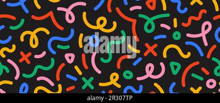 Colorful doodle seamless pattern. Abstract squiggle repeating background. Simple scribbles and shapes wallpaper. Textile or fabric print design swatch. Vector backdrop. Stock Vector
