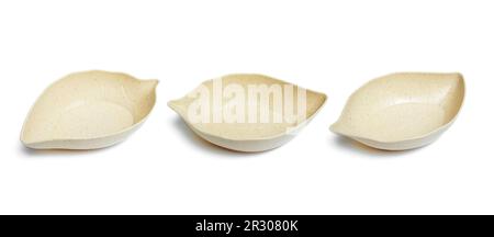 a serving bowl in the shape of a leaf isolated on white background Stock Photo