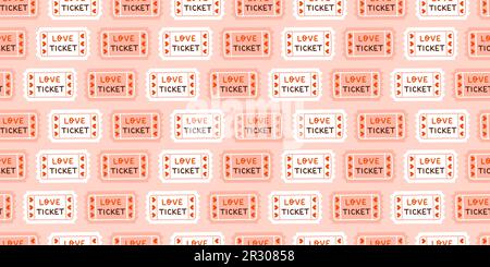 Cute Valentines day seamless pattern. Love tickets. Vector illustrations for valentines day, stickers, greeting cards Stock Vector