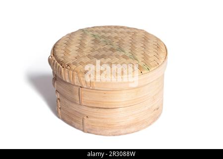 Steamer set made of bamboo on white background Stock Photo