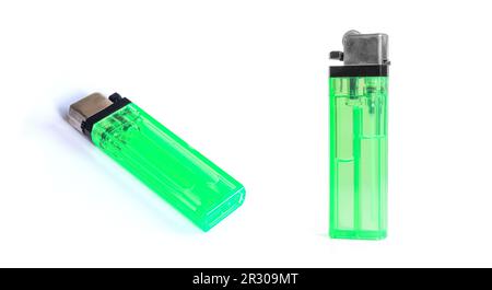 green lighter isolated on white background Stock Photo